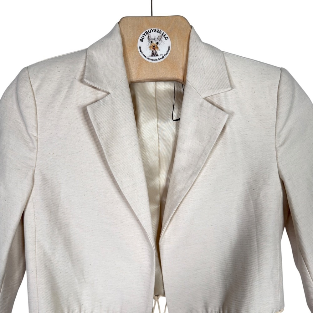 ZARA Women XS Ecru Cream Cropped Macrame Fringe Blazer Jacket - Picture 3 of 10